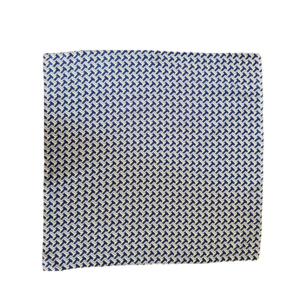 EUC Tory Burch T Letter Geometric Silk Square Logo Scarf Blue Authentic Classy